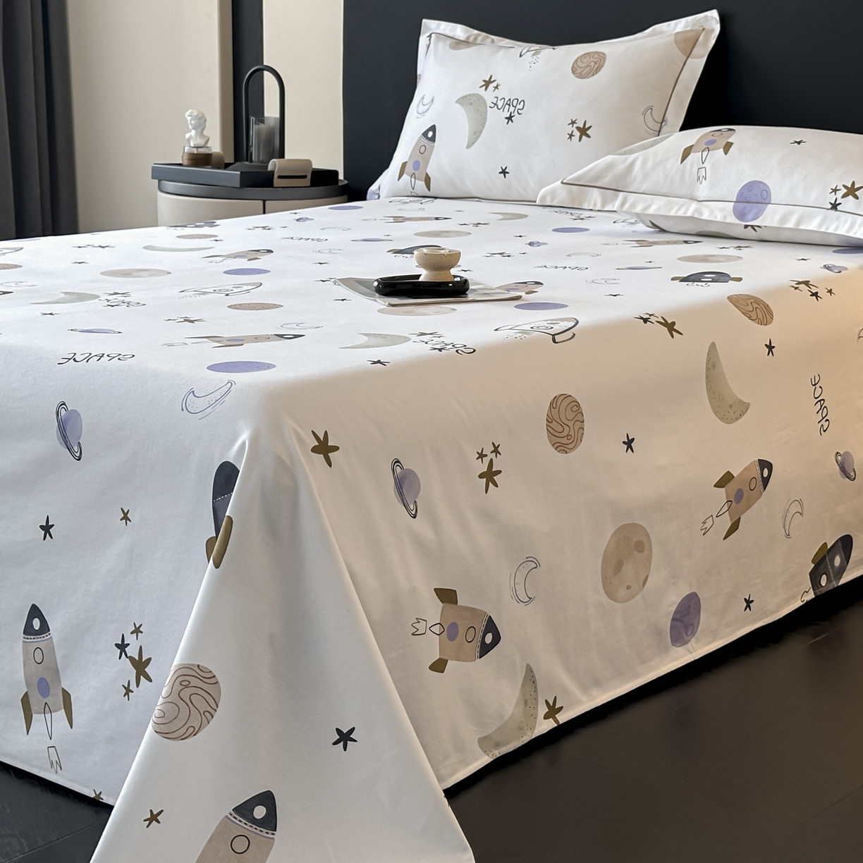 91家纺网 家纺一手货源 找家纺 大柏树 2025新款亲肤舒适全棉纯棉磨单床单 床单单件 遨游太空