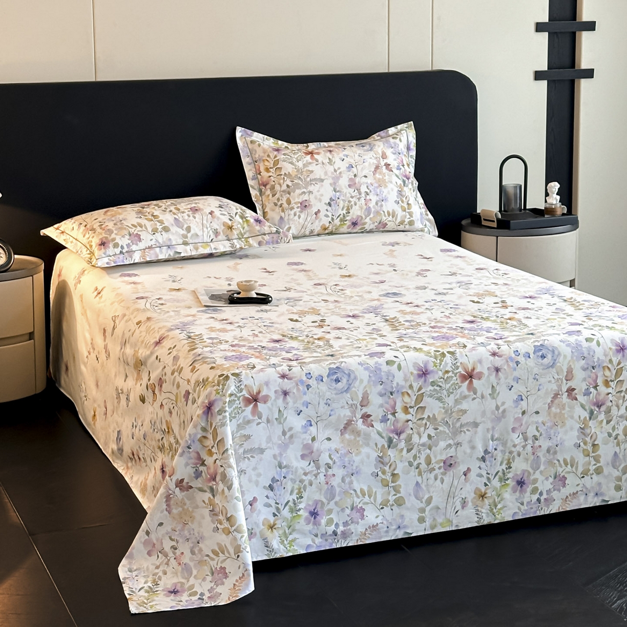 91家纺网 家纺一手货源 找家纺 大柏树 2025新款亲肤舒适全棉纯棉磨单床单 床单单件 花笺集米白