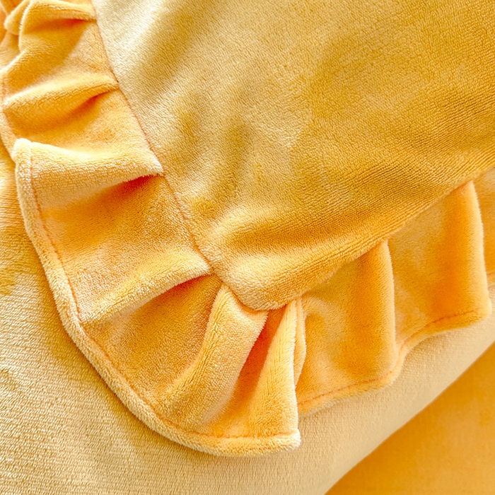 91家纺网 家纺一手货源 找家纺 优家居 2025秋冬高克重牛奶绒床裙纯色蕾丝边花边刺绣法式公主风床罩床盖 奶酪黄