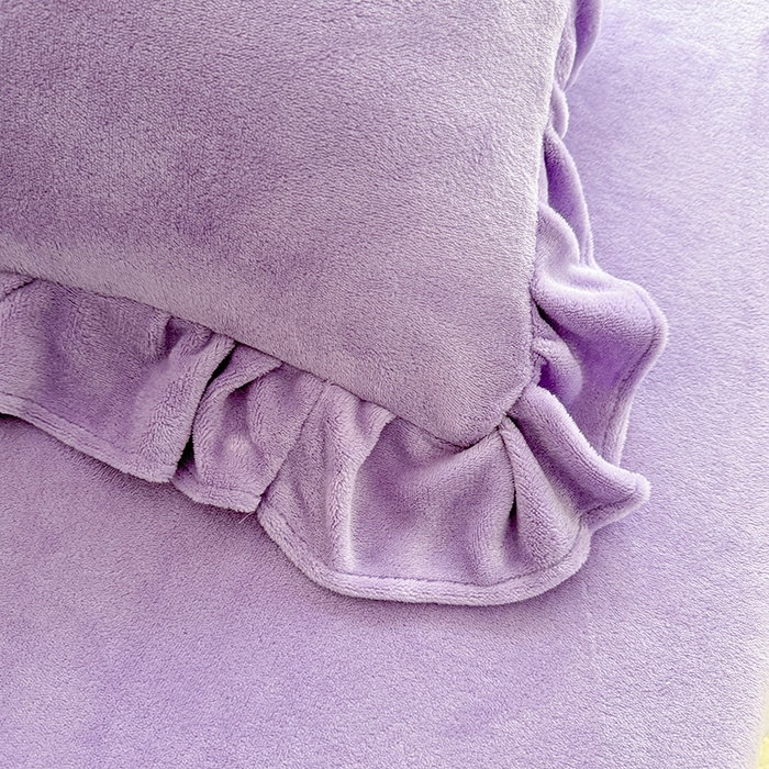 91家纺网 家纺一手货源 找家纺 优家居 2025秋冬高克重牛奶绒床裙纯色蕾丝边花边刺绣法式公主风床罩床盖 香芋紫