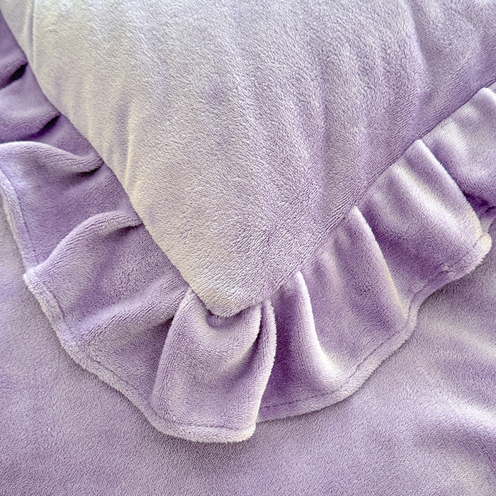 91家纺网 家纺一手货源 找家纺 优家居 2025秋冬高克重牛奶绒床裙纯色蕾丝边花边刺绣法式公主风床罩床盖 香芋紫