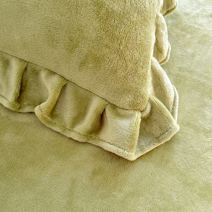 91家纺网 家纺一手货源 找家纺 优家居 2025秋冬高克重牛奶绒床裙款四件套纯色蕾丝边花边刺绣法式公主风床裙款被套 清新绿