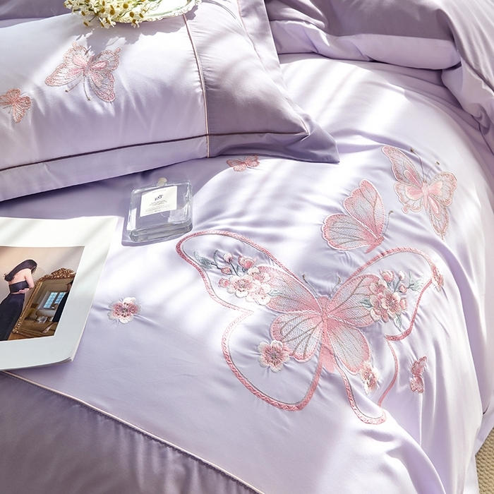 91家纺网 家纺一手货源 找家纺 包小包 2025新款臻丝棉拼角刺绣工艺四件套-羽栖 羽栖-浅紫