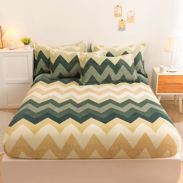 91家纺网 家纺一手货源 找家纺 （总）金盛纺 2025新款高克重牛奶绒印花系列单床笠(可定制)