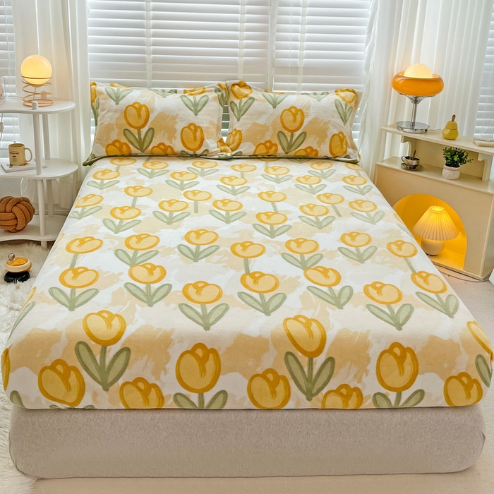 91家纺网 家纺一手货源 找家纺 （总）金盛纺 2025新款高克重牛奶绒印花系列单床笠(可定制)