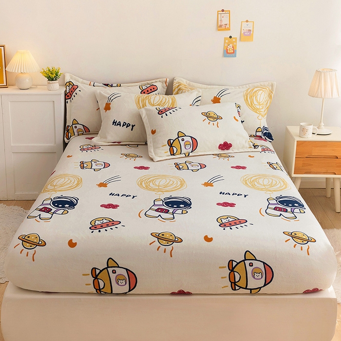 91家纺网 家纺一手货源 找家纺 （总）金盛纺 2025新款高克重牛奶绒印花系列单床笠(可定制)