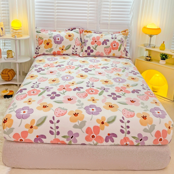 91家纺网 家纺一手货源 找家纺 （总）金盛纺 2025新款高克重牛奶绒印花系列单床笠(可定制)