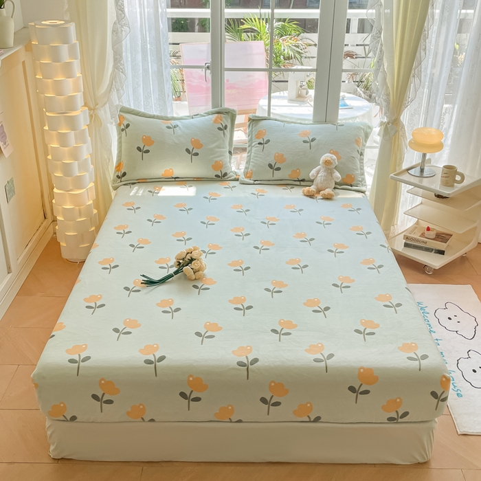 91家纺网 家纺一手货源 找家纺 （总）金盛纺 2025新款高克重牛奶绒印花系列单床笠(可定制)