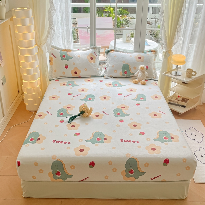 91家纺网 家纺一手货源 找家纺 （总）金盛纺 2025新款高克重牛奶绒印花系列单床笠(可定制)