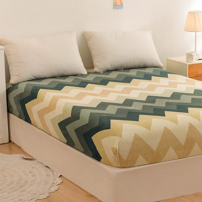 91家纺网 家纺一手货源 找家纺 金盛纺 2025新款高克重牛奶绒印花系列单床笠(可定制) 梦境（绿）