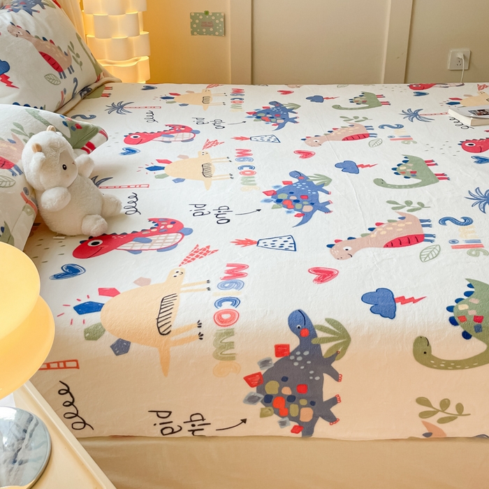 91家纺网 家纺一手货源 找家纺 金盛纺 2025新款高克重牛奶绒印花系列单床笠(可定制) 侏罗纪