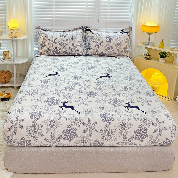 91家纺网 家纺一手货源 找家纺 （总）金盛纺 2025新款高克重牛奶绒印花系列单床笠(可定制)