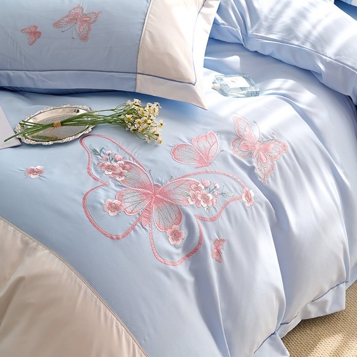 包小包 2025新款臻丝棉拼角刺绣工艺四件套-羽栖 羽栖-天蓝