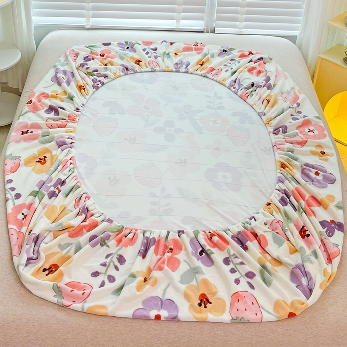 91家纺网 家纺一手货源 找家纺 金盛纺 2025新款高克重牛奶绒印花系列单床笠(可定制) 花香伊人