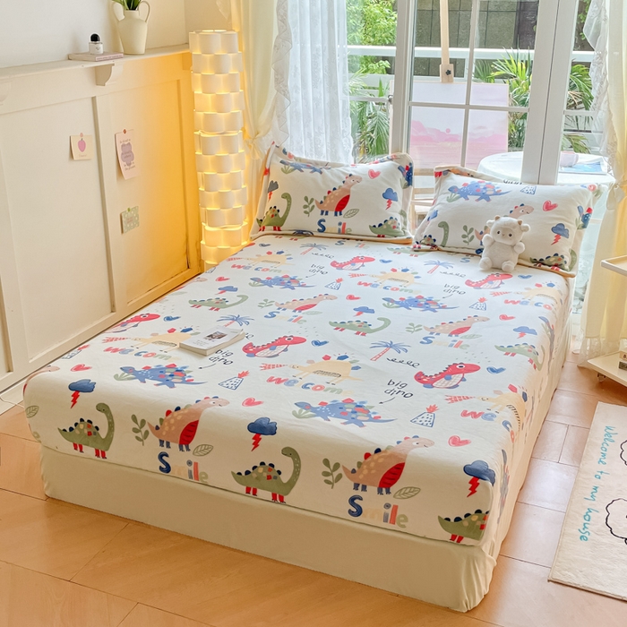 91家纺网 家纺一手货源 找家纺 金盛纺 2025新款高克重牛奶绒印花系列单床笠(可定制) 侏罗纪