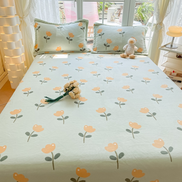 91家纺网 家纺一手货源 找家纺 金盛纺 2025新款高克重牛奶绒印花系列单床笠(可定制) 花仙子