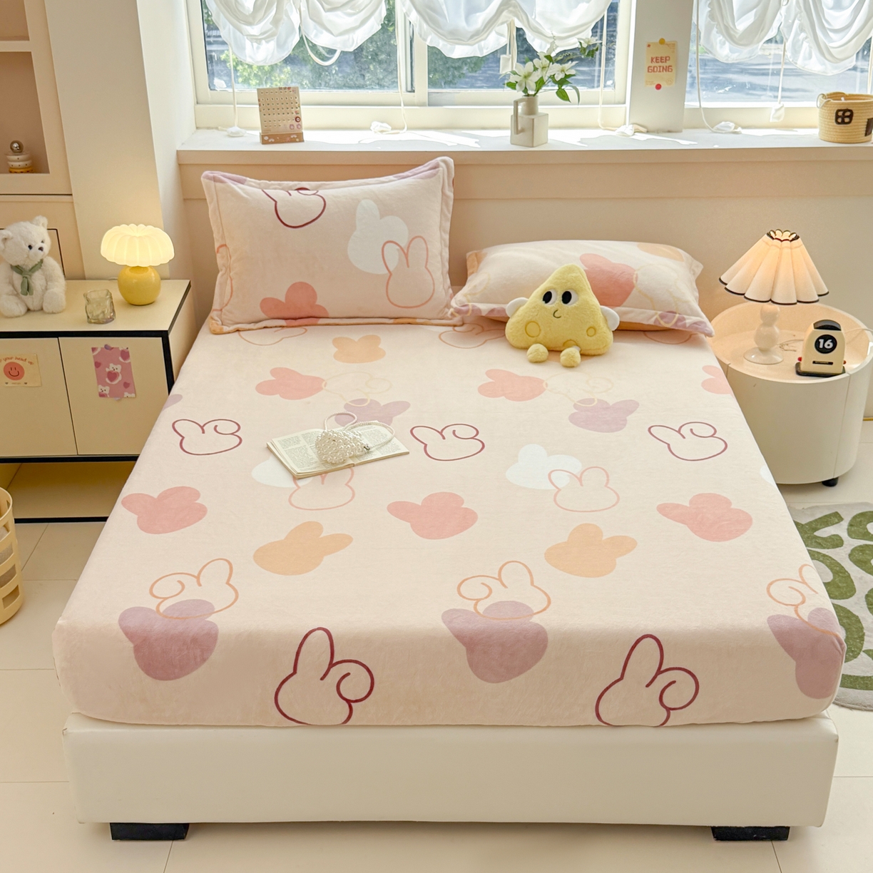 91家纺网 家纺一手货源 找家纺 （总）金盛纺 2025新款高克重牛奶绒印花系列单床笠(可定制)