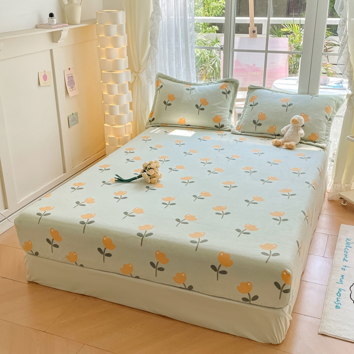 91家纺网 家纺一手货源 找家纺 金盛纺 2025新款高克重牛奶绒印花系列单床笠(可定制) 花仙子