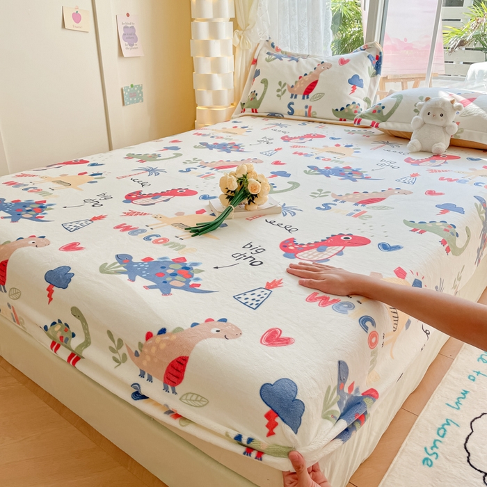 91家纺网 家纺一手货源 找家纺 金盛纺 2025新款高克重牛奶绒印花系列单床笠(可定制) 侏罗纪