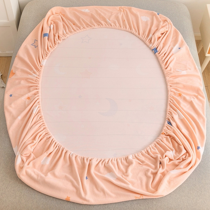 91家纺网 家纺一手货源 找家纺 金盛纺 2025新款高克重牛奶绒印花系列单床笠(可定制) 梦幻星空（粉）