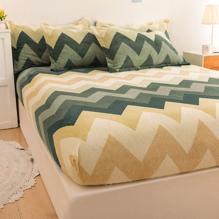 91家纺网 家纺一手货源 找家纺 金盛纺 2025新款高克重牛奶绒印花系列单床笠(可定制) 梦境（绿）