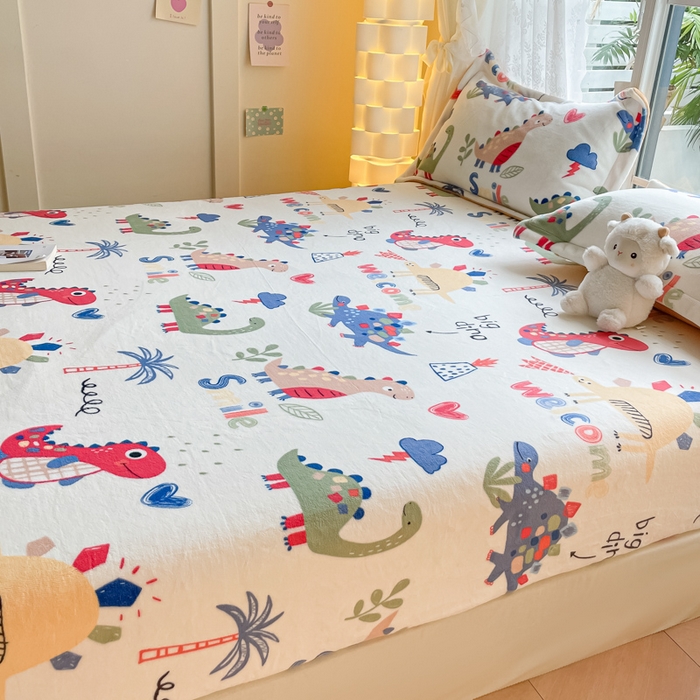 91家纺网 家纺一手货源 找家纺 金盛纺 2025新款高克重牛奶绒印花系列单床笠(可定制) 侏罗纪