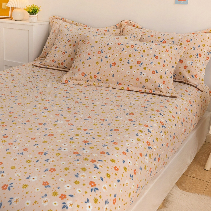 91家纺网 家纺一手货源 找家纺 金盛纺 2025新款高克重牛奶绒印花系列单床笠(可定制) 亦欢（粉）