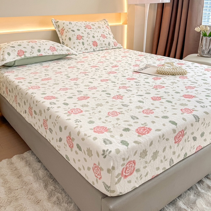 91家纺网 家纺一手货源 找家纺 金盛纺 2025新款高克重牛奶绒印花系列单床笠(可定制) 玫瑰花园