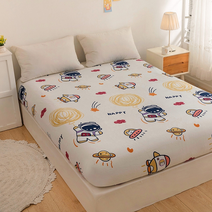 91家纺网 家纺一手货源 找家纺 金盛纺 2025新款高克重牛奶绒印花系列单床笠(可定制) 宇航员