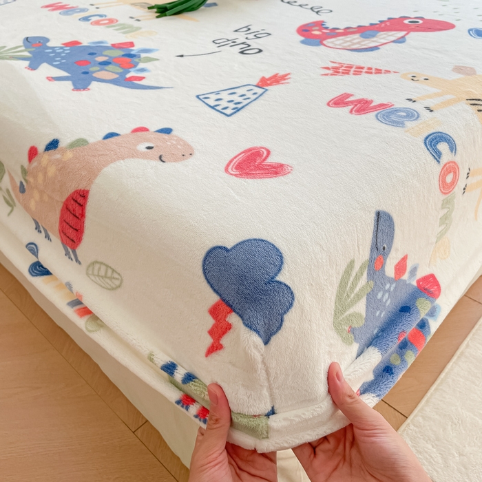 91家纺网 家纺一手货源 找家纺 金盛纺 2025新款高克重牛奶绒印花系列单床笠(可定制) 侏罗纪