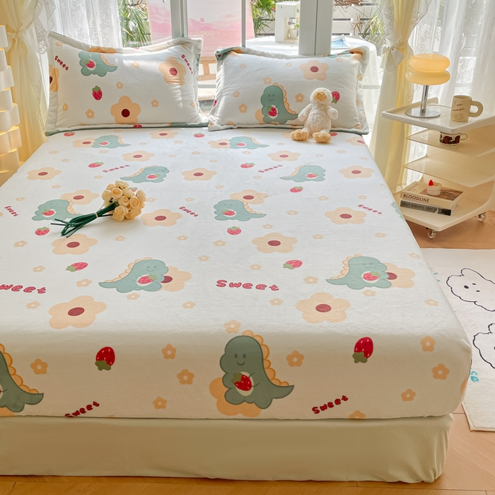 91家纺网 家纺一手货源 找家纺 金盛纺 2025新款高克重牛奶绒印花系列单床笠(可定制) 萌萌哒