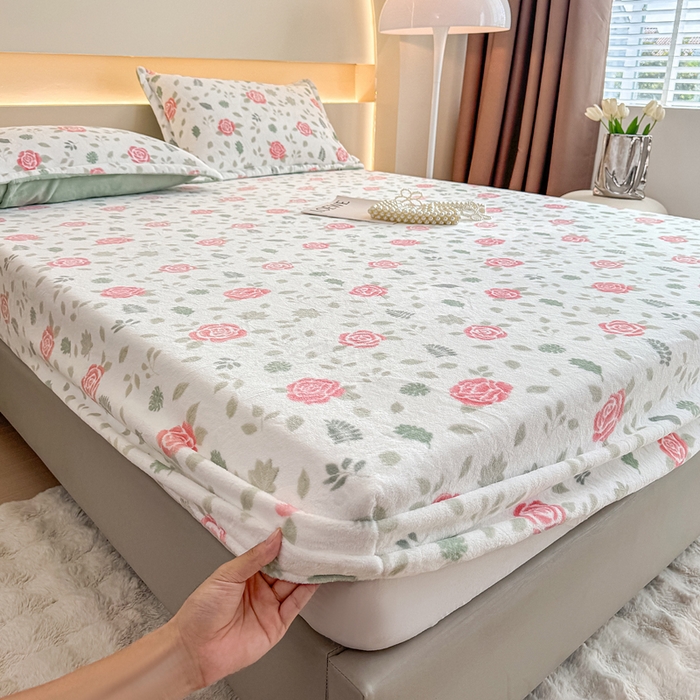 91家纺网 家纺一手货源 找家纺 金盛纺 2025新款高克重牛奶绒印花系列单床笠(可定制) 玫瑰花园