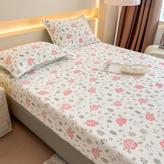 91家纺网 家纺一手货源 找家纺 金盛纺 2025新款高克重牛奶绒印花系列单床笠(可定制) 玫瑰花园