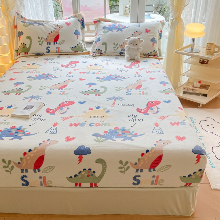 91家纺网 家纺一手货源 找家纺 金盛纺 2025新款高克重牛奶绒印花系列单床笠(可定制) 侏罗纪