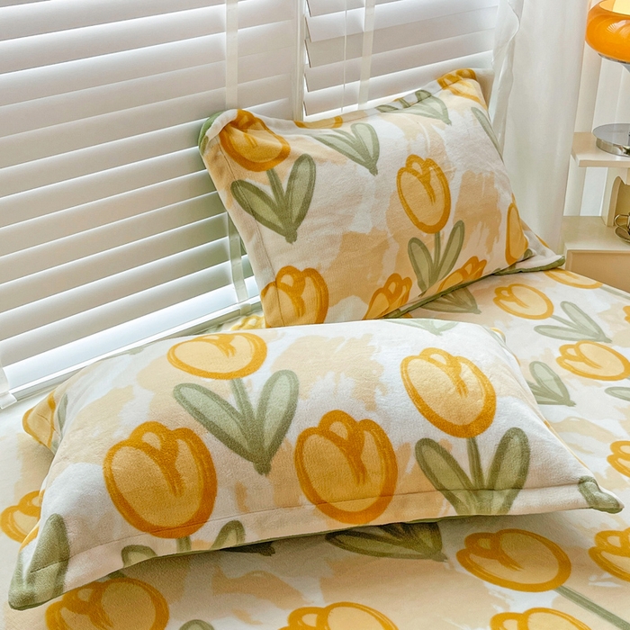 91家纺网 家纺一手货源 找家纺 金盛纺 2025新款高克重牛奶绒印花系列单床笠(可定制) 郁金香