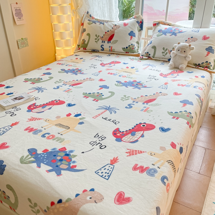 91家纺网 家纺一手货源 找家纺 金盛纺 2025新款高克重牛奶绒印花系列单床笠(可定制) 侏罗纪