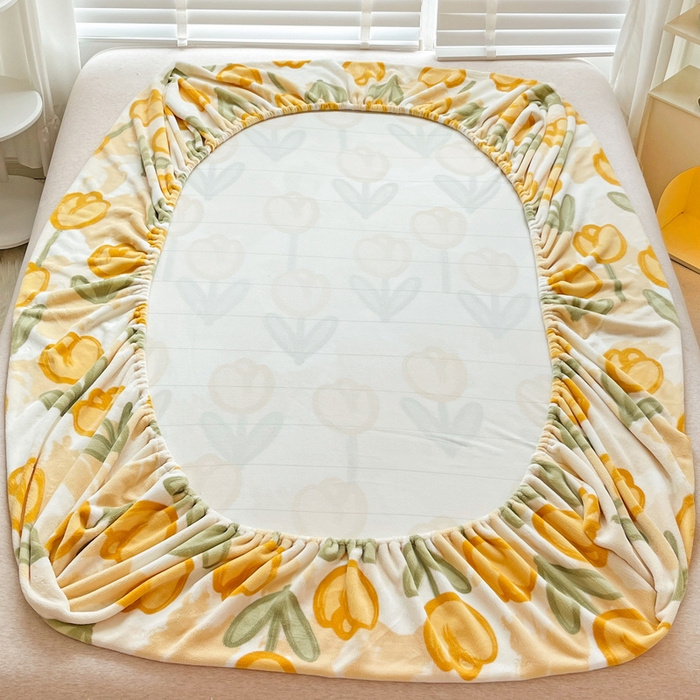 91家纺网 家纺一手货源 找家纺 金盛纺 2025新款高克重牛奶绒印花系列单床笠(可定制) 郁金香