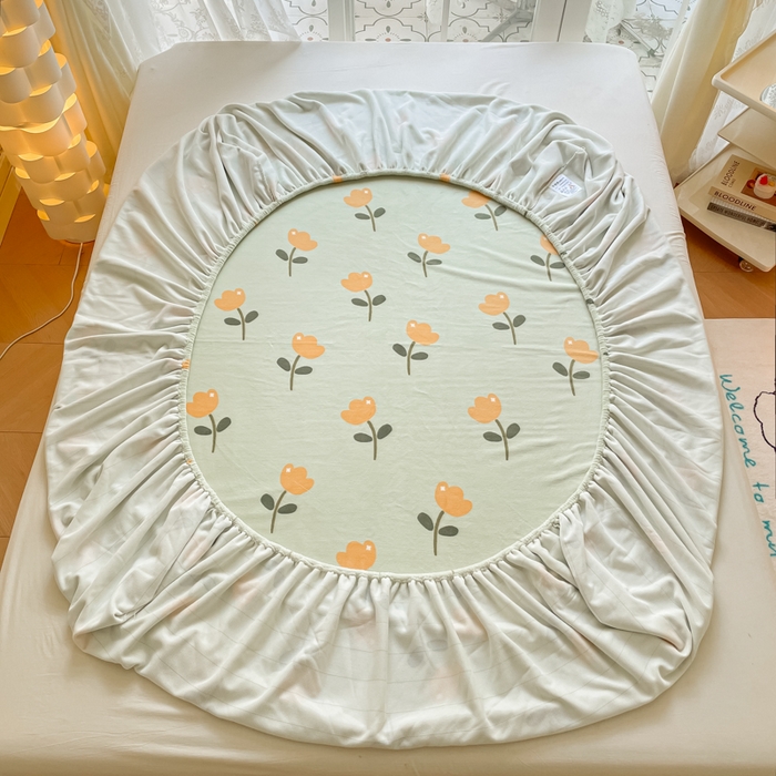 91家纺网 家纺一手货源 找家纺 金盛纺 2025新款高克重牛奶绒印花系列单床笠(可定制) 花仙子