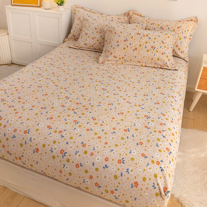 91家纺网 家纺一手货源 找家纺 金盛纺 2025新款高克重牛奶绒印花系列单床笠(可定制) 亦欢（粉）