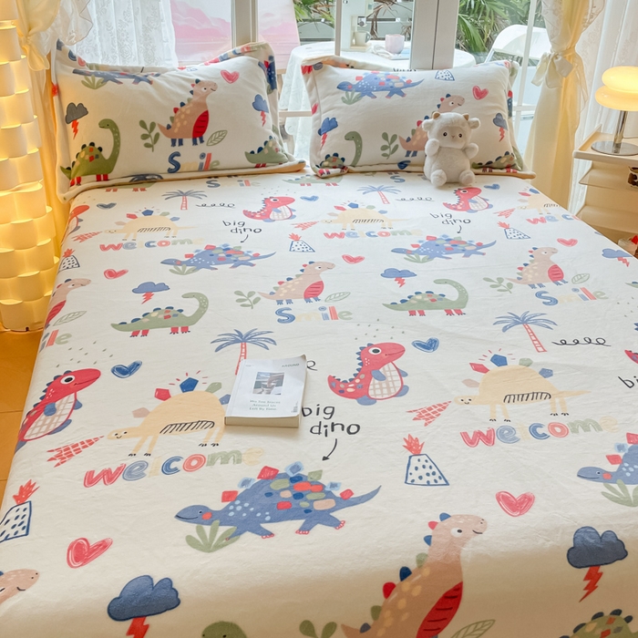 91家纺网 家纺一手货源 找家纺 金盛纺 2025新款高克重牛奶绒印花系列单床笠(可定制) 侏罗纪