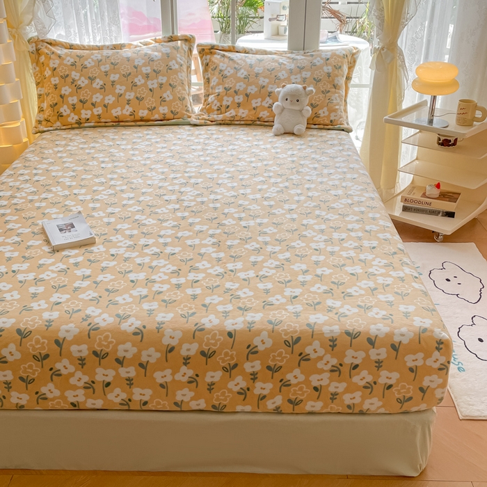 91家纺网 家纺一手货源 找家纺 金盛纺 2025新款高克重牛奶绒印花系列单床笠(可定制) 丽人花都