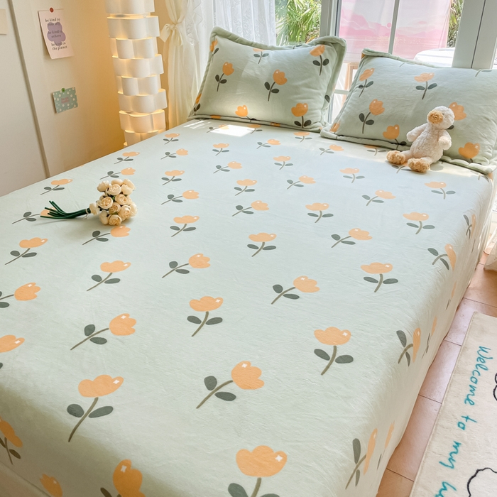 91家纺网 家纺一手货源 找家纺 金盛纺 2025新款高克重牛奶绒印花系列单床笠(可定制) 花仙子