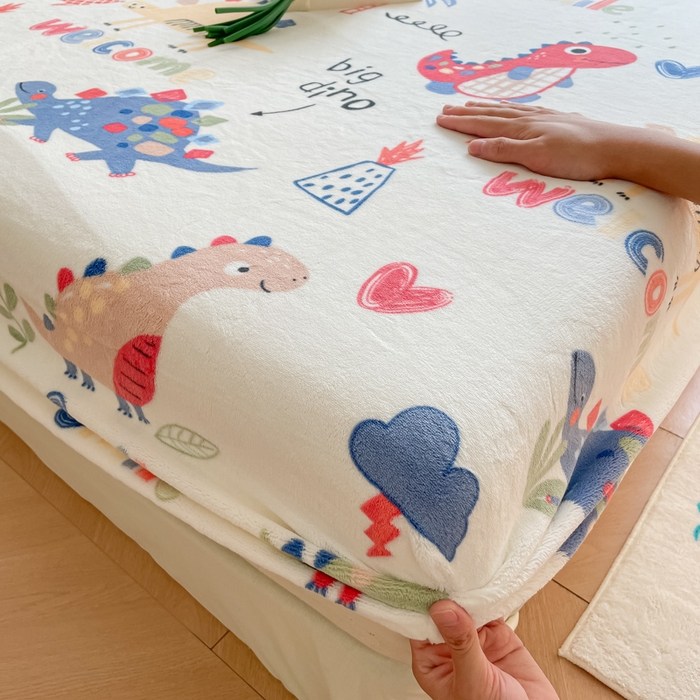 91家纺网 家纺一手货源 找家纺 金盛纺 2025新款高克重牛奶绒印花系列单床笠(可定制) 侏罗纪