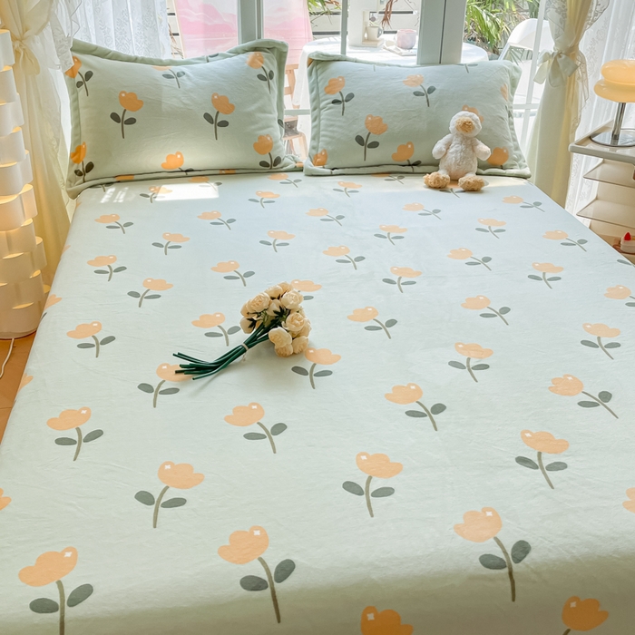 91家纺网 家纺一手货源 找家纺 金盛纺 2025新款高克重牛奶绒印花系列单床笠(可定制) 花仙子