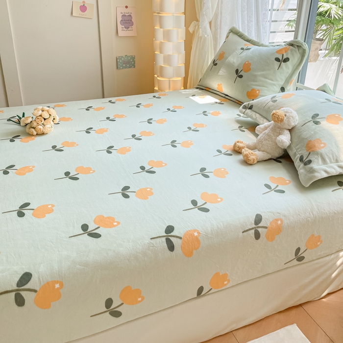 91家纺网 家纺一手货源 找家纺 金盛纺 2025新款高克重牛奶绒印花系列单床笠(可定制) 花仙子