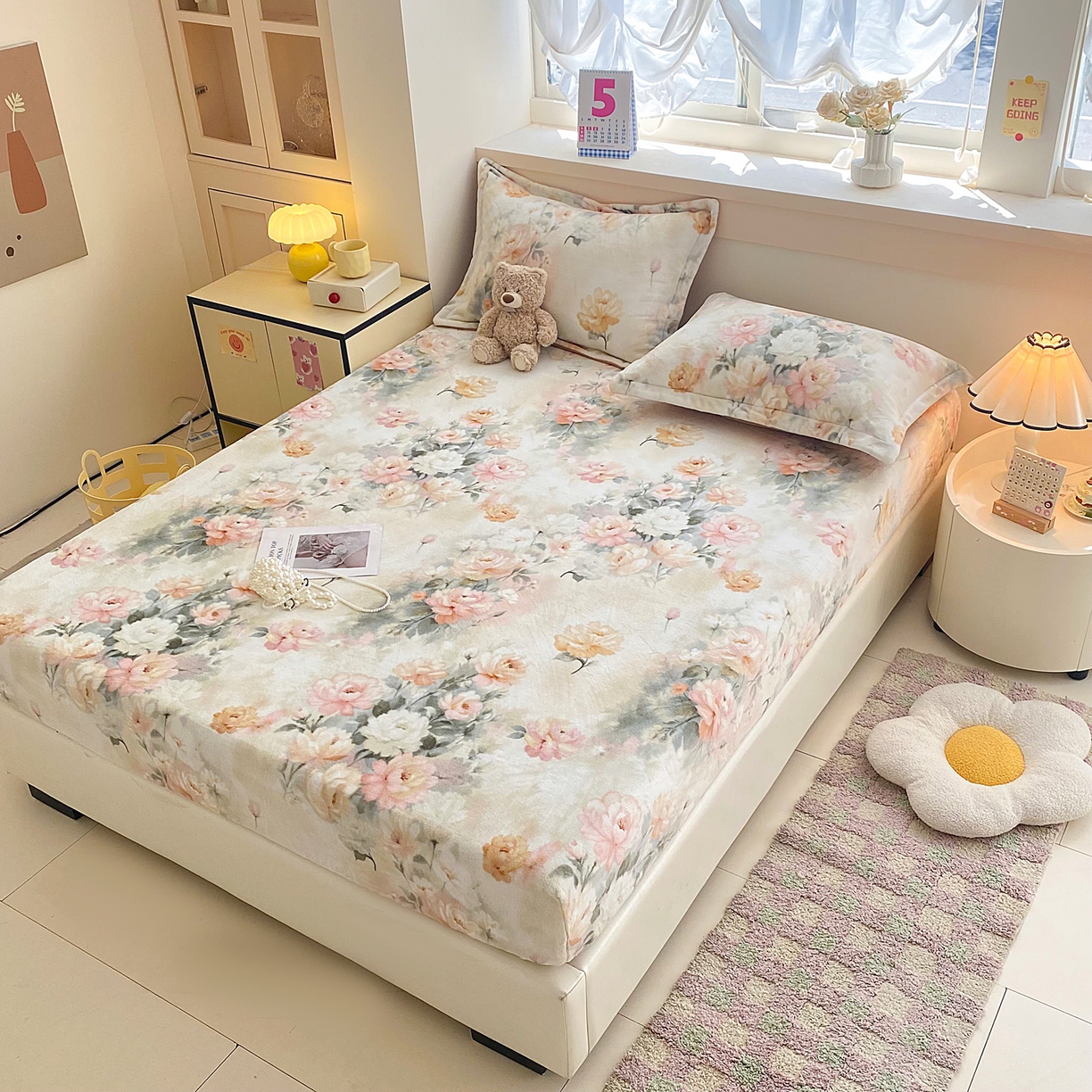 91家纺网 家纺一手货源 找家纺 金盛纺 2025新款高克重牛奶绒印花系列单床笠(可定制) 墨染