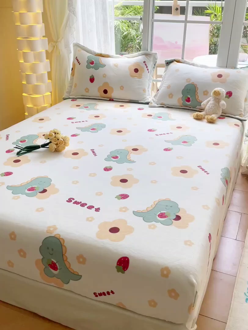 91家纺网 家纺一手货源 找家纺 金盛纺 2025新款高克重牛奶绒印花系列单床笠(可定制) 萌萌哒