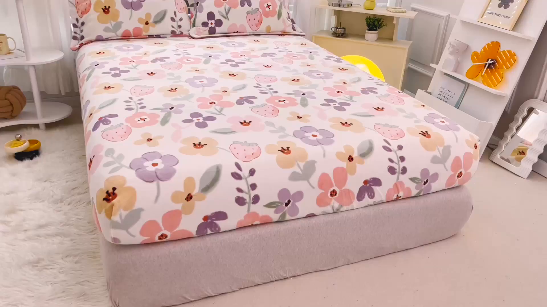 91家纺网 家纺一手货源 找家纺 金盛纺 2025新款高克重牛奶绒印花系列单床笠(可定制) 花香伊人