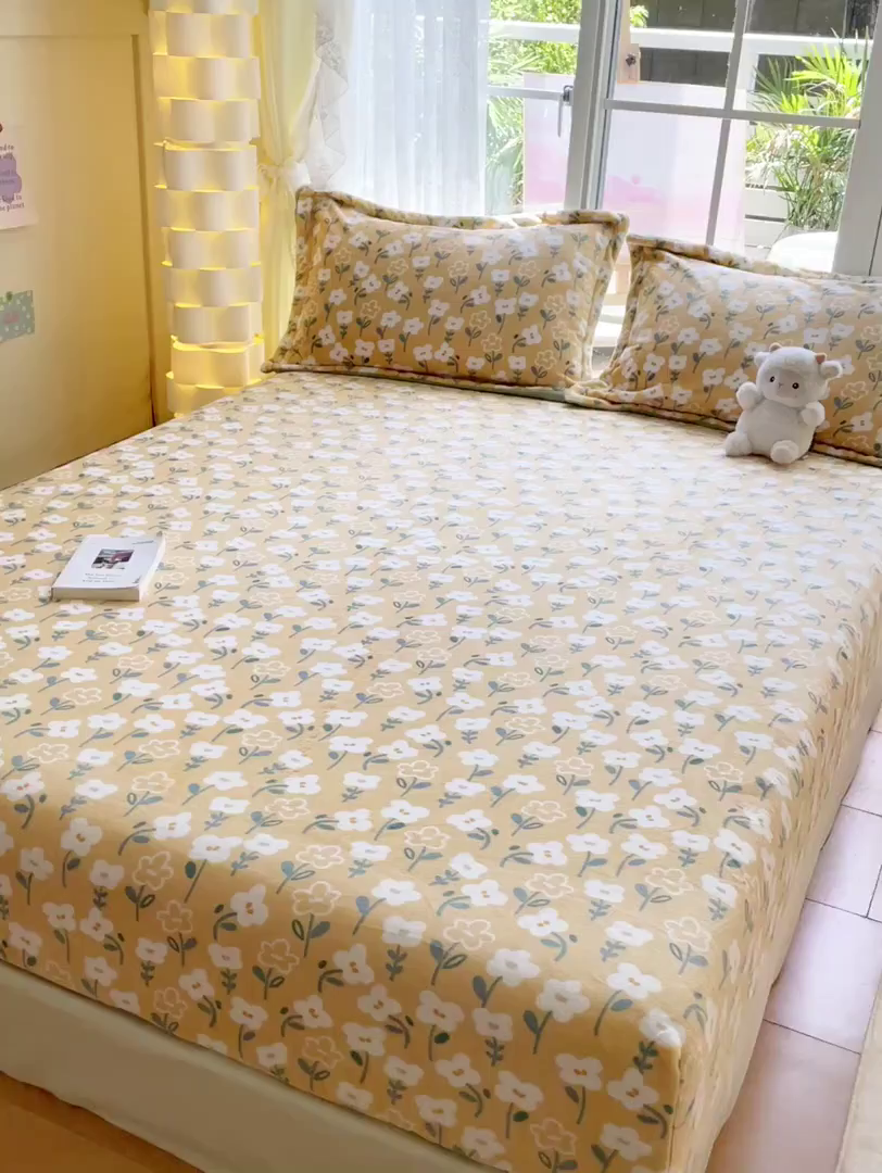 91家纺网 家纺一手货源 找家纺 金盛纺 2025新款高克重牛奶绒印花系列单床笠(可定制) 丽人花都