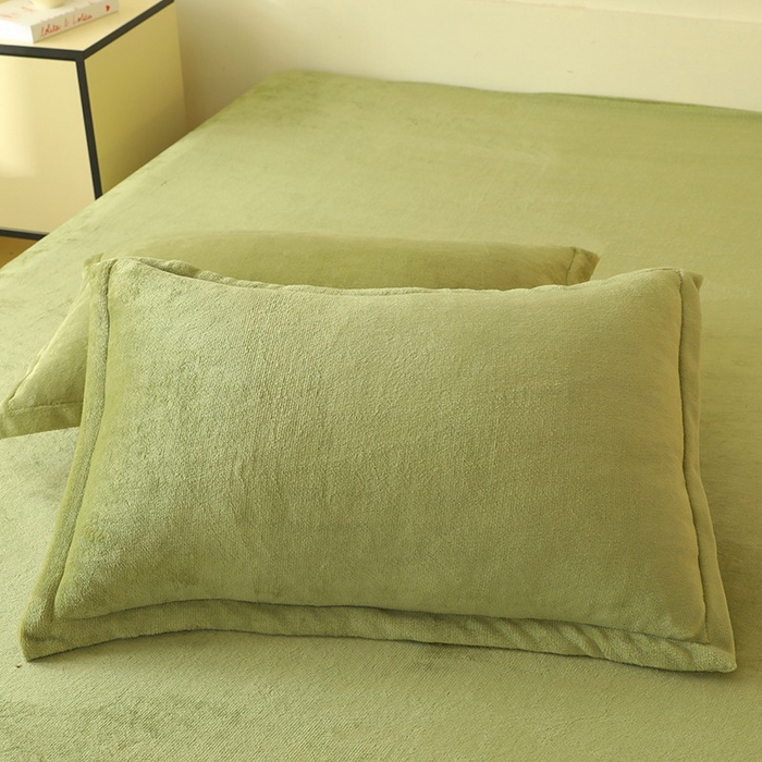 91家纺网 家纺一手货源 找家纺 优家居 2025秋冬高克重牛奶绒四件套纯色简约日式风床单款被套 清新绿